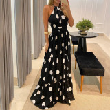 halterneck strap boho digital print maxi dress