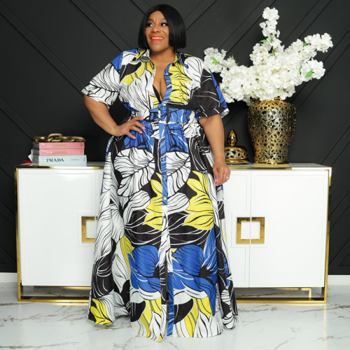 Printed Long Casual Two-Wear Plus Size Women's Dress