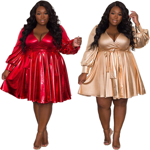 plus size women's solid color long sleeve dress