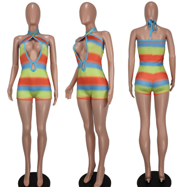 Sexy Multicolor Strapless Backless Jumpsuit