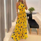 halterneck strap boho digital print maxi dress