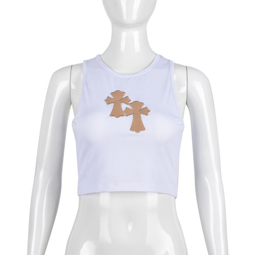 Women's Sexy Slim Slim Navel Contrast Embroidered Tank Top