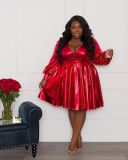 plus size women's solid color long sleeve dress
