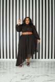 Plus Size Solid Color Long Sleeve Loose Dress (No Belt)