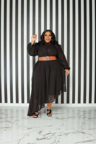 Plus Size Solid Color Long Sleeve Loose Dress (No Belt)