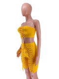 Solid Color Drawstring Bandeau Shorts Set
