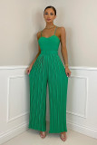 Women's Solid Pleated Wide Leg Jumpsuit