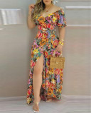 Printed suspender half top + printed slit skirt