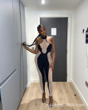 Sleeveless mesh panel milk silk jumpsuit