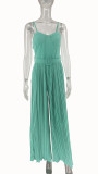 Women's Solid Pleated Wide Leg Jumpsuit
