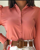 Fashion Casual Suit Solid Color Long Sleeve Lapel Shirt Printed Shorts Two Piece
