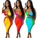 Sexy Sleeveless Halter Wrap Crop Smocked Dress