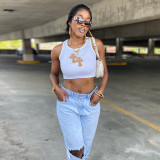 Women's Sexy Slim Slim Navel Contrast Embroidered Tank Top