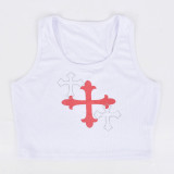 Women's sexy slim print hot-drilled navel vest