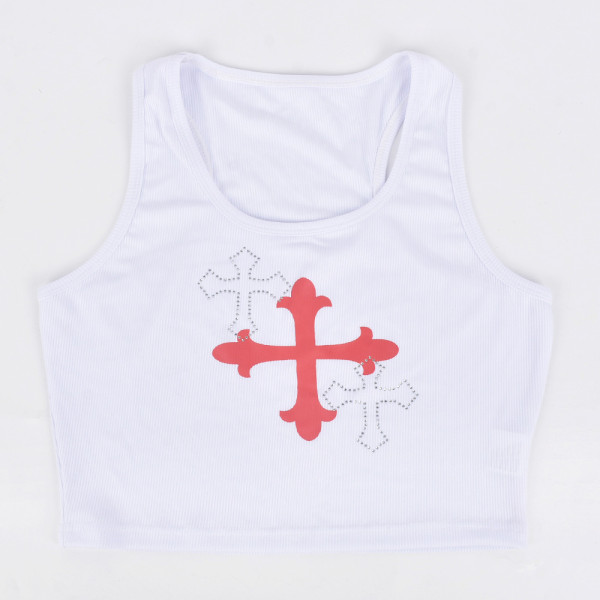 Women's sexy slim print hot-drilled navel vest