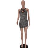 Sexy Sleeveless Leopard Print Irregular Midi Dress
