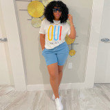 Fashion casual printed T-shirt two-piece set