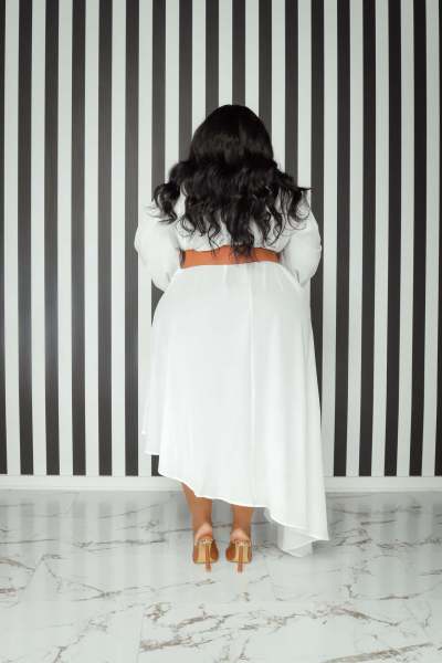 Plus Size Solid Color Long Sleeve Loose Dress (No Belt)