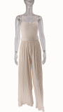 Women's Solid Pleated Wide Leg Jumpsuit