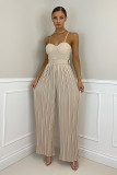 Women's Solid Pleated Wide Leg Jumpsuit