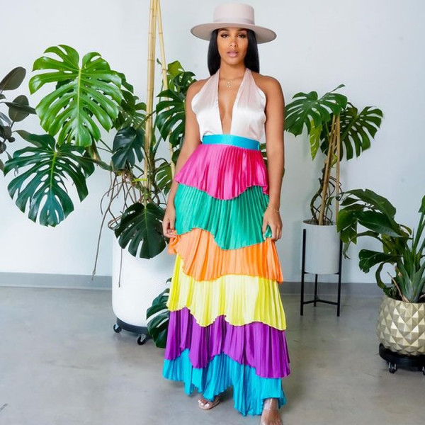 Sexy Multicolor Pleated Cake Dress Women