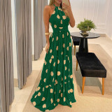 halterneck strap boho digital print maxi dress