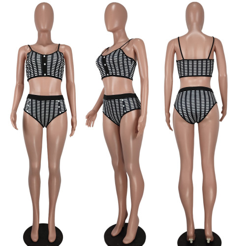 Fashion Sexy Mesh Print Sleeveless Two Piece