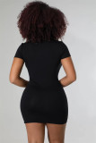 Round Neck Care Machine Chain Cross Cutout Print Dress