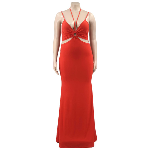 Sexy backless deep V tight straps plus size women's dress
