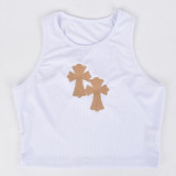 Women's Sexy Slim Slim Navel Contrast Embroidered Tank Top