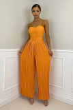 Women's Solid Pleated Wide Leg Jumpsuit