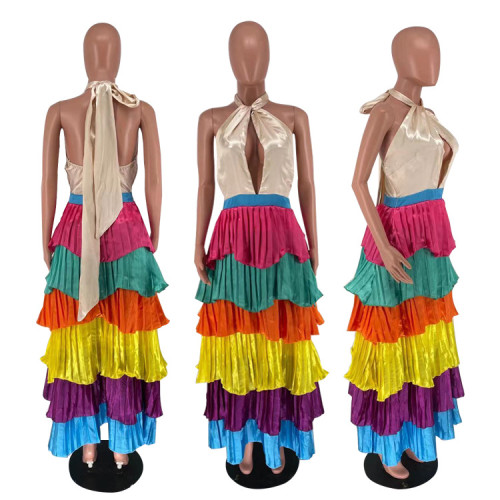 Sexy Multicolor Pleated Cake Dress Women