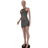Sexy Sleeveless Leopard Print Irregular Midi Dress