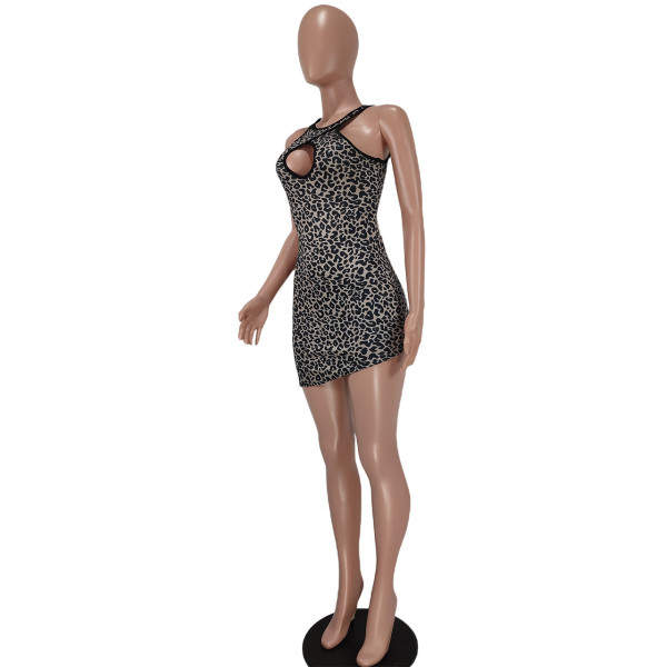 Sexy Sleeveless Leopard Print Irregular Midi Dress