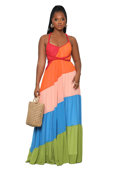 Women's Contrast Tie Chiffon Dress