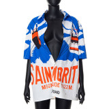 Loose Letter Print Cardigan Athleisure Cropped Top