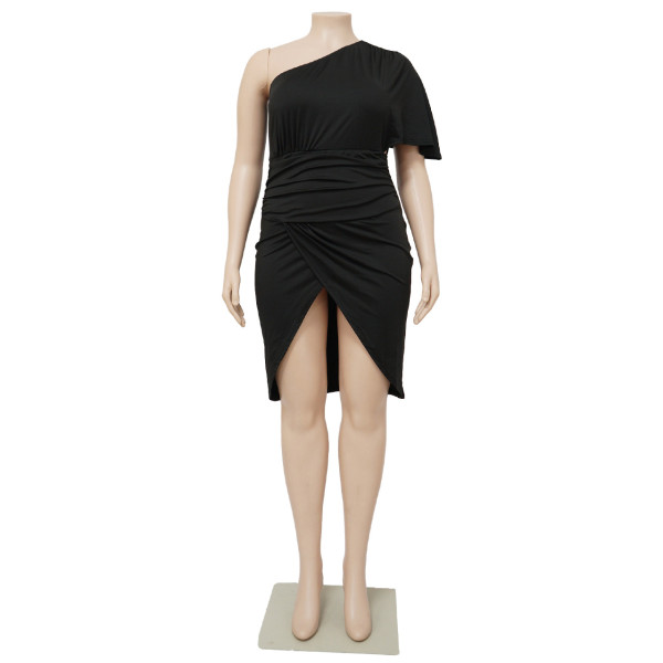 Sexy irregular skirt solid color plus fat increase women's mid-length plus size dress