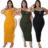 Patchwork Zipper V-Neck Tank Top Dress 3 Colors