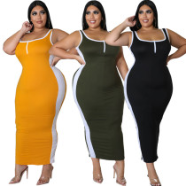 Patchwork Zipper V-Neck Tank Top Dress 3 Colors