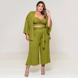 Large size women's vest, trousers, fashion casual jacket, solid color three-piece suit