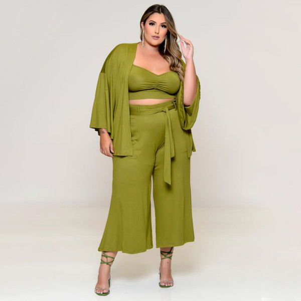 Large size women's vest, trousers, fashion casual jacket, solid color three-piece suit