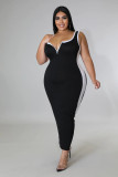 Patchwork Zipper V-Neck Tank Top Dress 3 Colors
