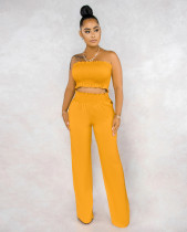 Solid color sexy pleated wrap chest pocket loose wide leg pants casual two-piece set Solid color sexy pleated wrap chest pocket loose wide leg pants casual two-piece set