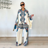 Fashion Set New Positioning Print Loose Doll Sleeve Top Two Piece