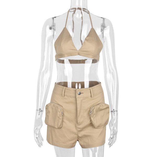 Women's Sexy Slim Pocket Tie Cargo Set