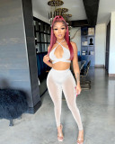 Fashion Sexy Shiny Silver Thread Wrapped Chest Hollow Perspective Tight Two-piece Set