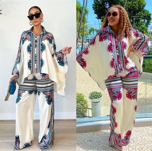 Fashion Set New Positioning Print Loose Doll Sleeve Top Two Piece