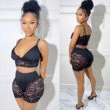 Cutout Sexy Slim Lace Panel Bikini Shorts Set