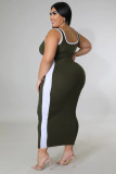 Patchwork Zipper V-Neck Tank Top Dress 3 Colors