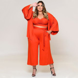 Large size women's vest, trousers, fashion casual jacket, solid color three-piece suit